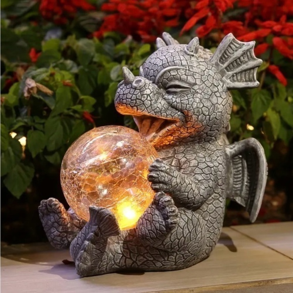 Garden Baby Dragon with Solar Globe NWT